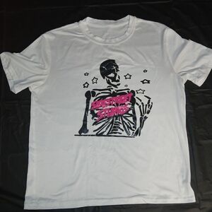 Men's White Short-Sleeve Graphic Tee with Pink Script
